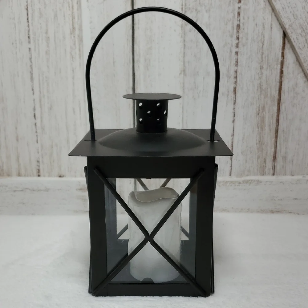Black Metal Lantern With Candle